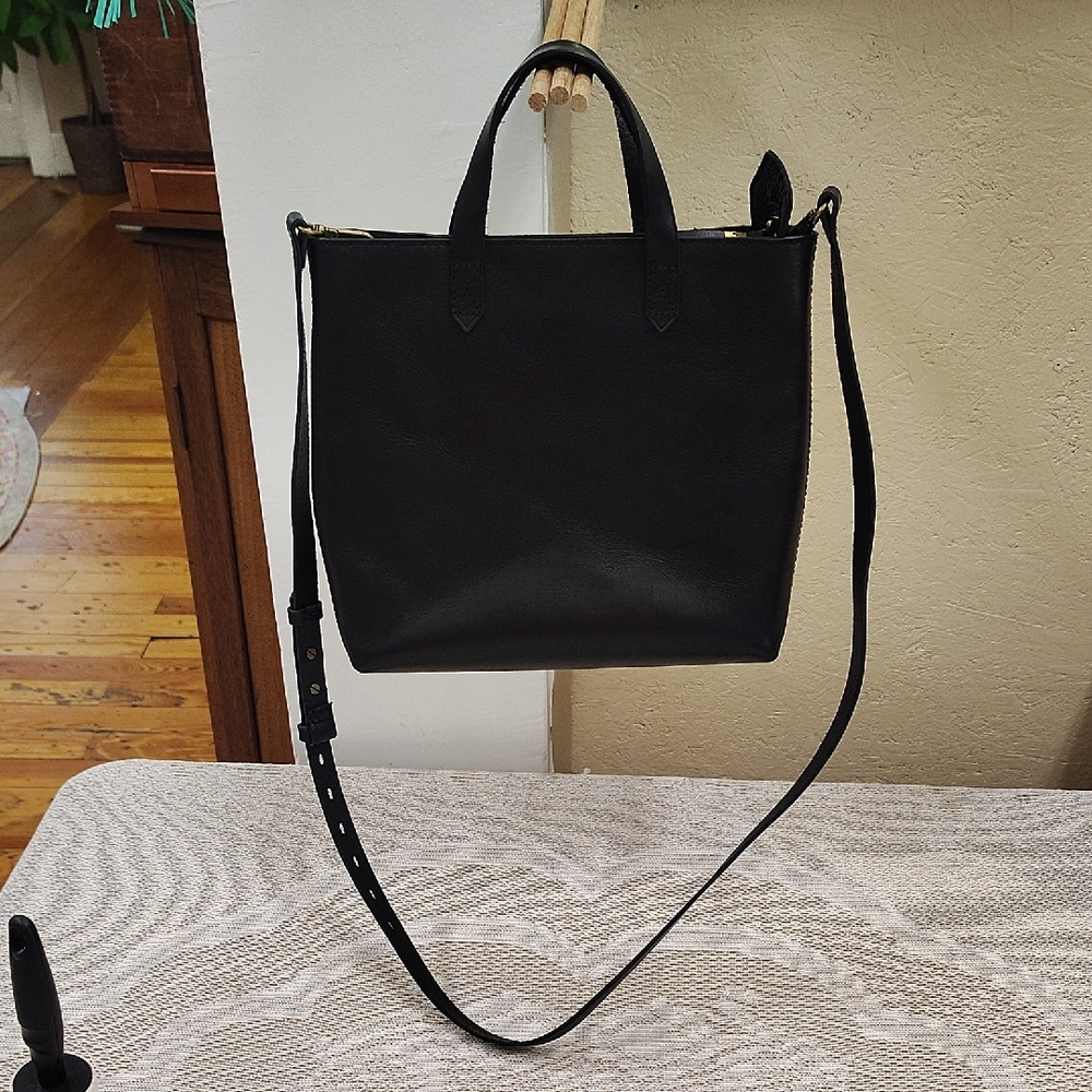 Madewell 10" Black Leather Crossbody Tote Bag